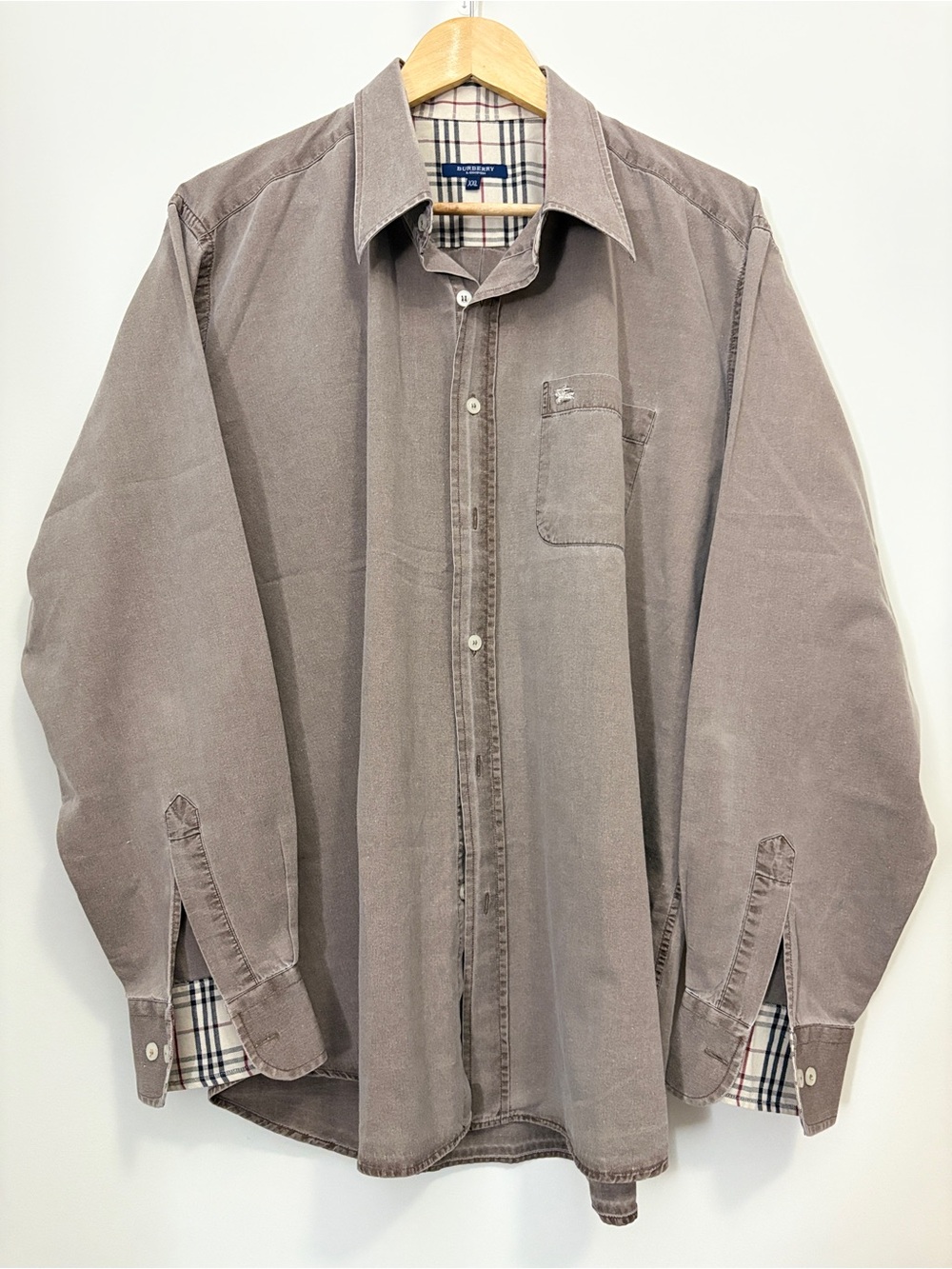 BURBERRY LONDON Made in UK Gray Cotton Stretch Nova Check Shirt Mens XXL - Picture 2 of 14